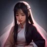 法律顾问王婷的职业形象照，女性律师，身穿正装，微笑站在书架前